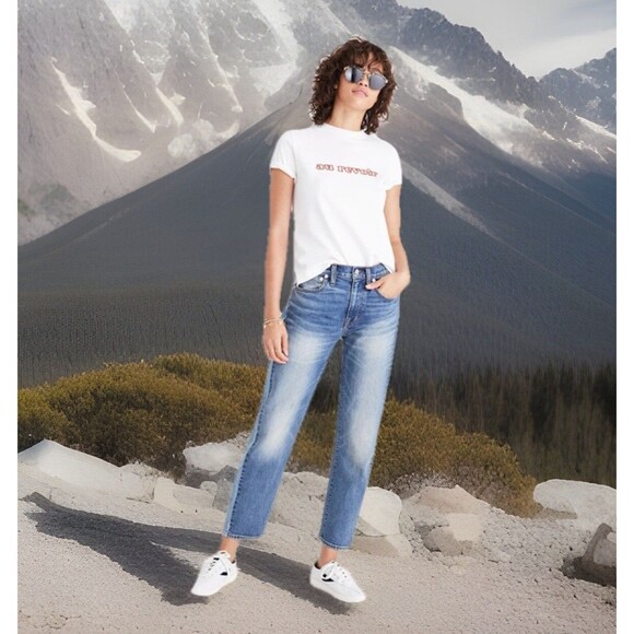 NWOT Chic Madewell Cruiser Straight Crop Jeans Pieced Edition Blue 28 Distressed - Picture 3 of 9